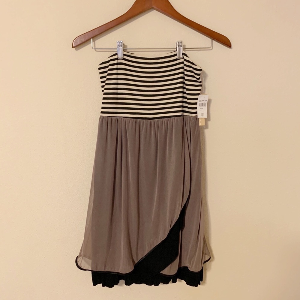 HYPE Striped Strapless Empire Mesh Bowie Mini Dress